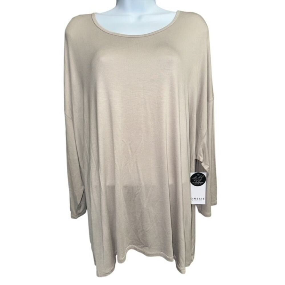 Kinesis 3X Top Lovely Beige Brown Lightweight Fancy Active Wear Soft Rayon Roomy